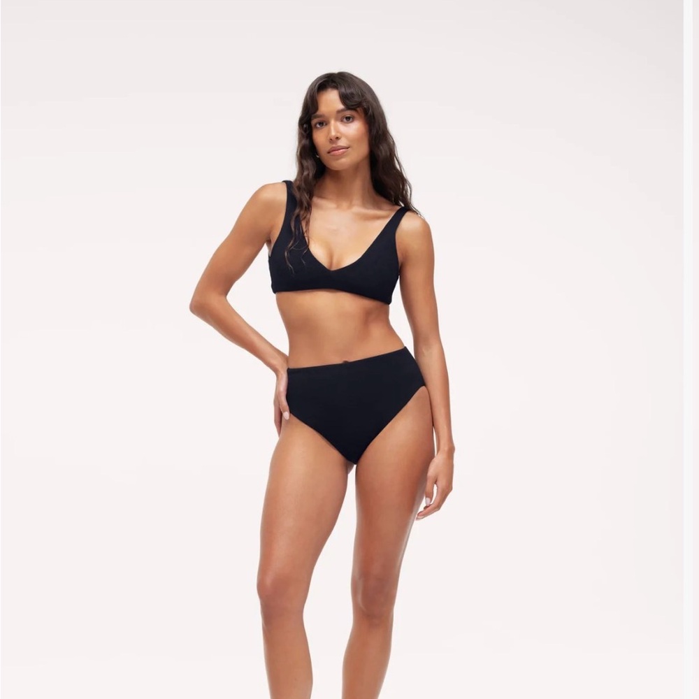 nuuds Black Ribbed V-Neck Bikini Top and High Waist Bottom
